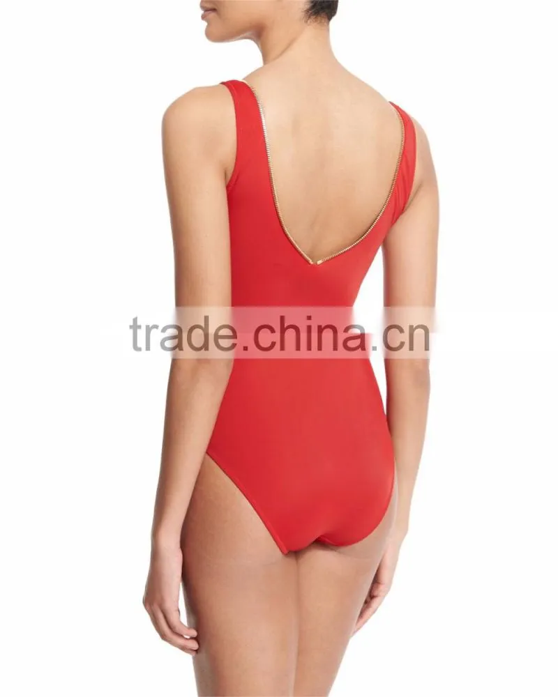 2016 Sexy Hot Women Red Zipper One piece Swimwear