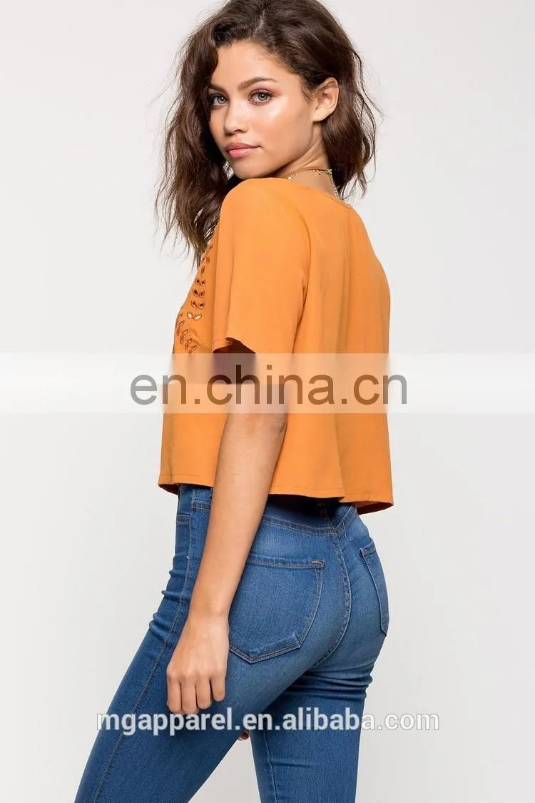 Custom laser cut loose fit woman t-shirt wholesale