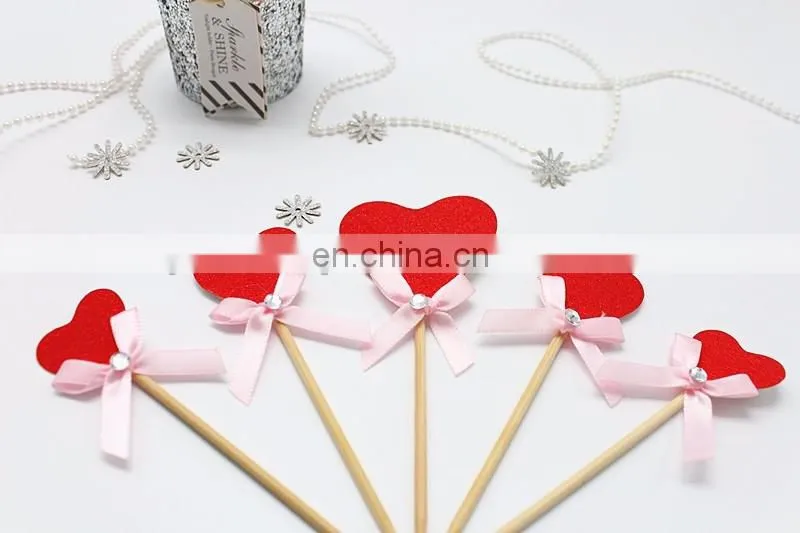 New Design Red Heart with Bow Wedding Birthday Cake Topper