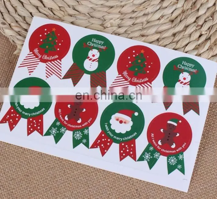 Hot Sale Badge Shape Red And Green Christmas Box Bag Label Baking Bag Sealing Sticker Baby Shower Gift Decoration Craft Packing
