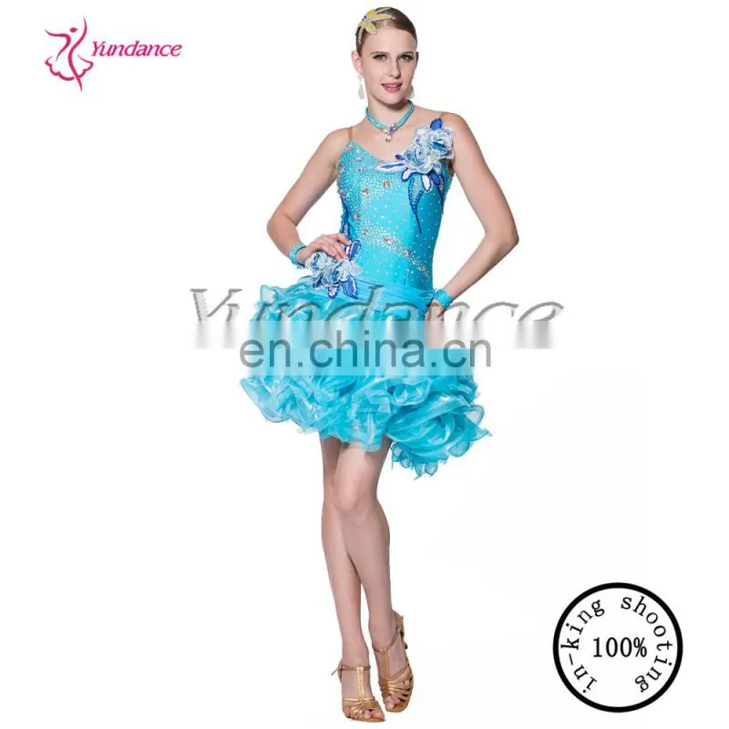 L-14118 latin blue dress with solid flower