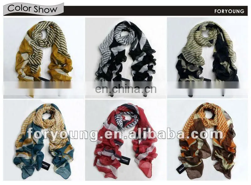 striped print ladies fashion voile scarf