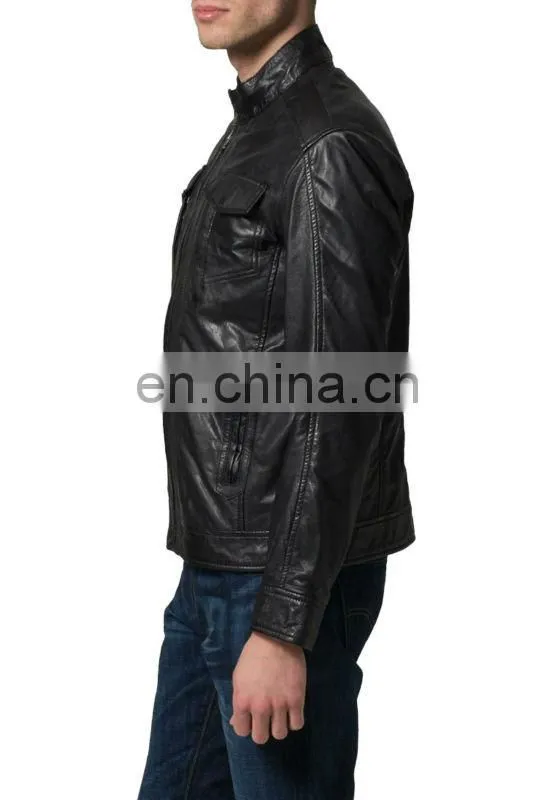 Soft smooth sheep skin leather jackets black clour