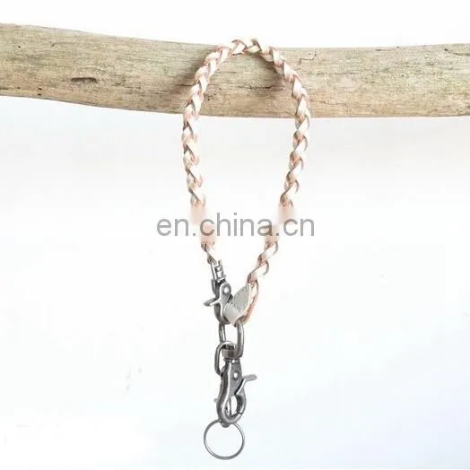 CUSTOM VINTAGE STYLE KNITTED KEYRING THIN LEATHER KEYCHAIN