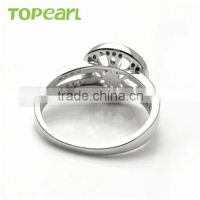 925 Sterling Silver Round Face Shiny Cubic Zirconia Ring Mountings Jewelry Findings & Components 9RM66