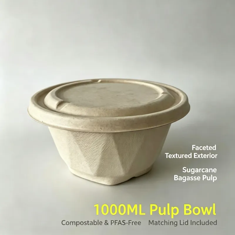 Bagasse bowl-faceted textured