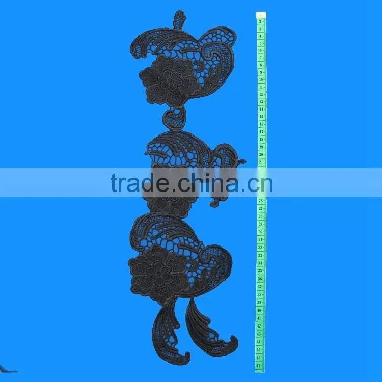 Hot selling personalize stylish fashion black embroidery polyester applique crochet neck trim patch for decoration