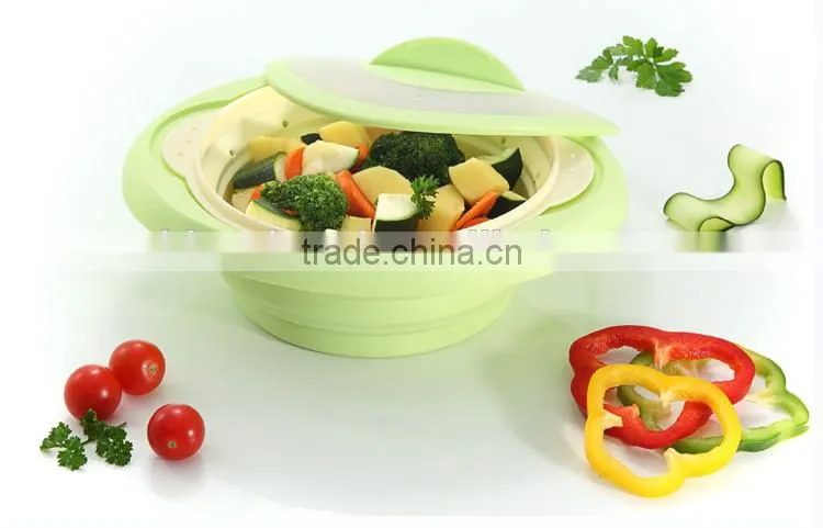 Collapsible, Non-stick, Non-Toxic, BPA FREE, Double color lids, Odorless, Silicone Steamer, FDA, LFGB, DGCCRF