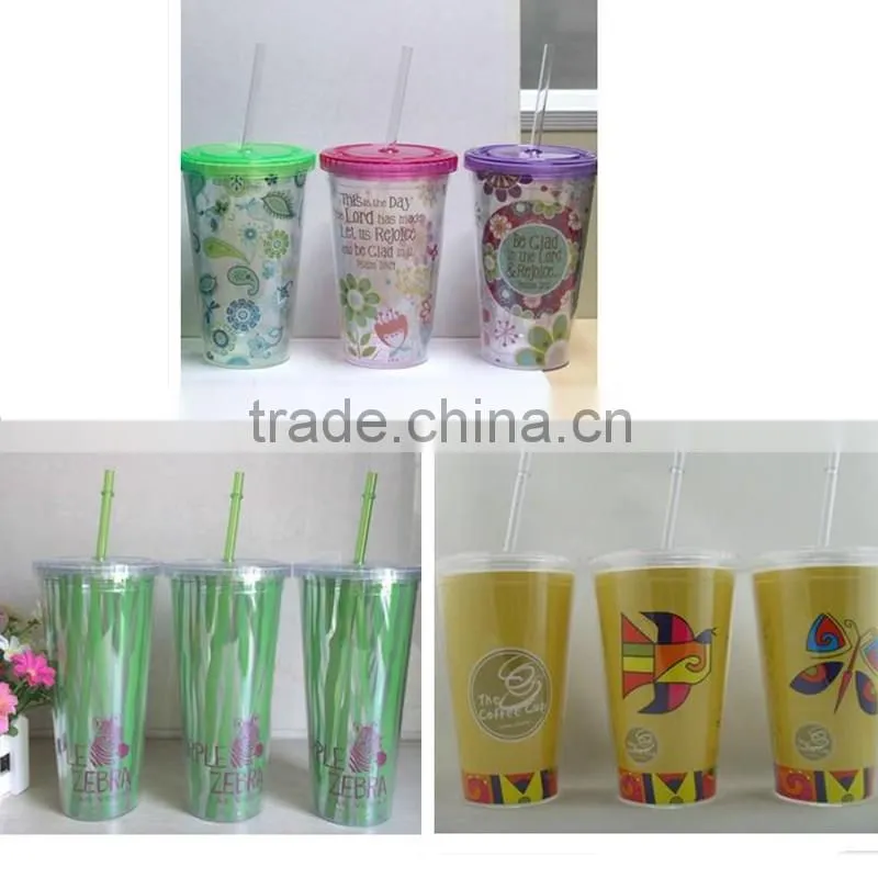 hot sale 500ml double wall plastic tube cup/promotional plastic cups
