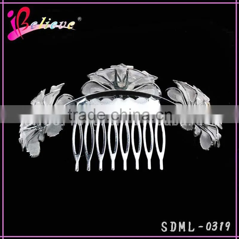 China products bridal hair jewelry wholesale metal silver hair jewelry hair cutting comb