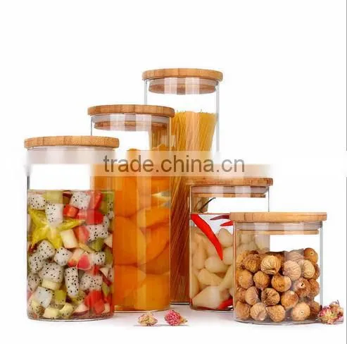 High-quality Bamboo Lid Borosilicate Glass Jar Clear Airtight Canister