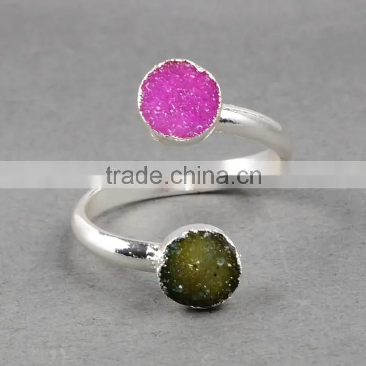 Druzy wrapped stone ring in sterling silver gems ring silver rings with cheap price