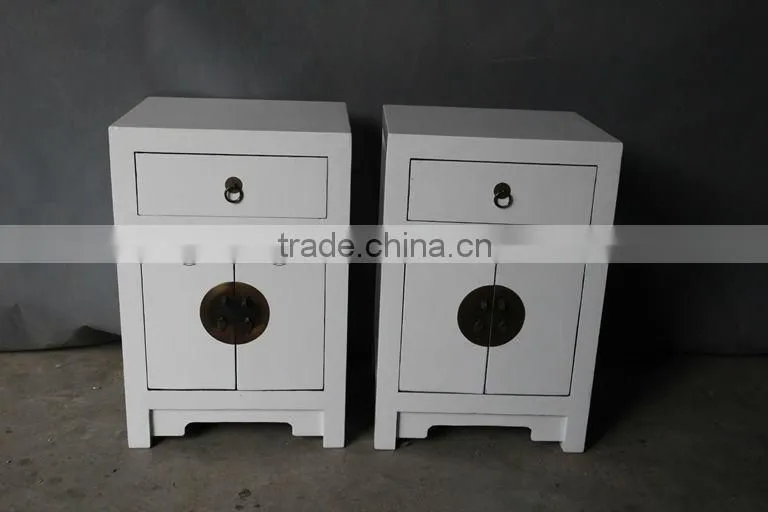 Chinese antique pine wood black bedside cabinet