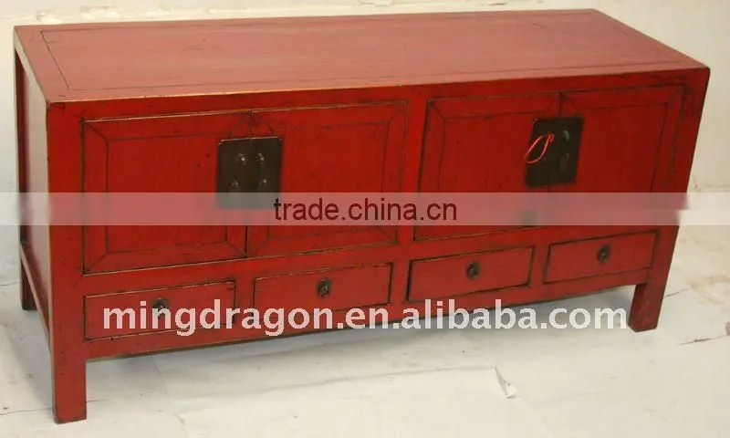 Chinese Antique Red Colour Kang Cabinet With Four Drawer Four Door 138*46*65cm