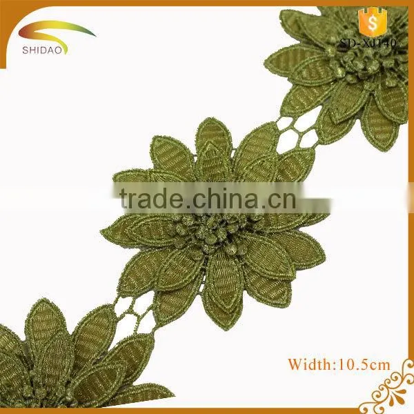 Cheap Polyester Material and Embroidered Technics gold metallic bridal lace trim