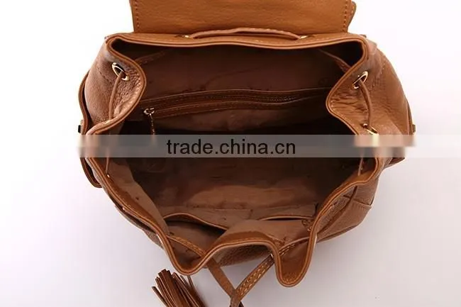 4313 2016 Latest wholesale brown PU Leather drawstring foldable bag backpack tactical