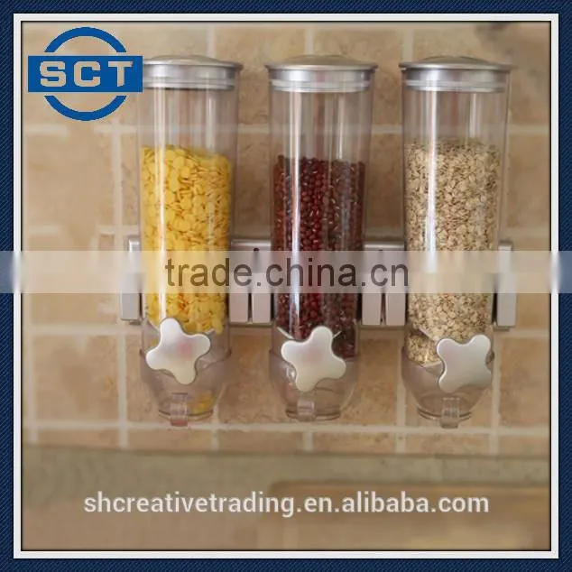 New Space Wall Mount Dispenser Triple Kitchen Dry Food Cereal Canister Storage
