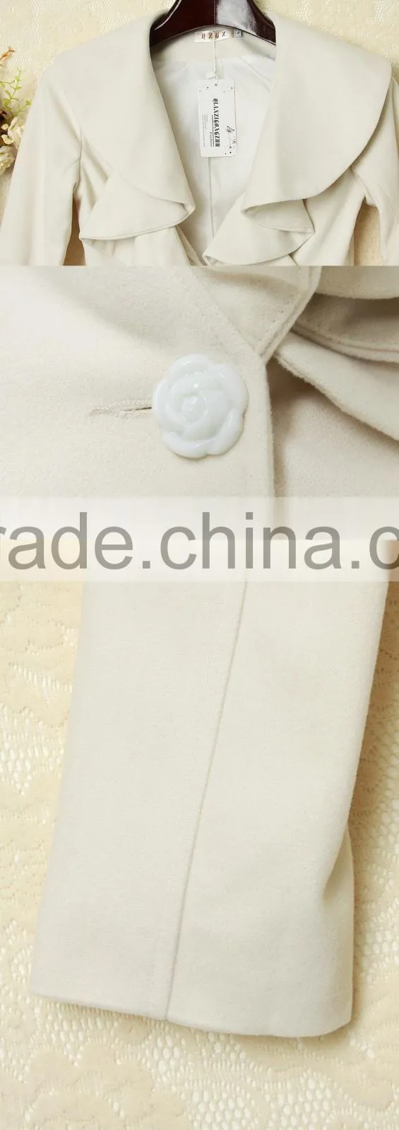 Ruffled collar flared coat woman Custom womens coat
