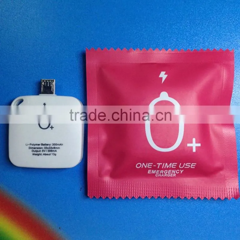 2016 hot selling one time use disposable power bank 300mah smart battery charger power banks