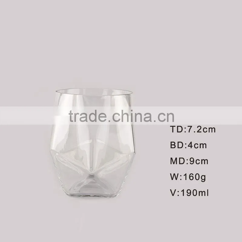 Diamond shaped 2015 new design rock shot whisky tumbler glass