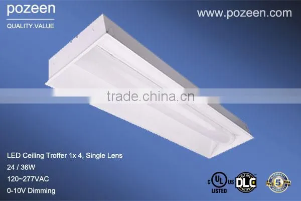 36W Single Lens, Perfert retroft flourenscent t8 600x600 surface led recessed troffer 2x2ft DLC listed 0-10V Dimming Standard