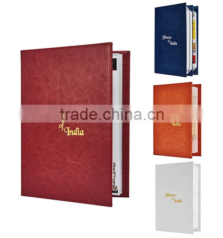 Custom Design Restaurant Menu Holder, PU Leather Cover Drink Menu Book/leather file folder