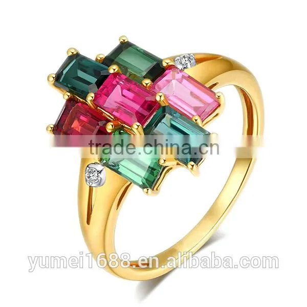 Latest Design Gold Plated Prong setting CZ Diamond Fashion Brass Wedding Ring