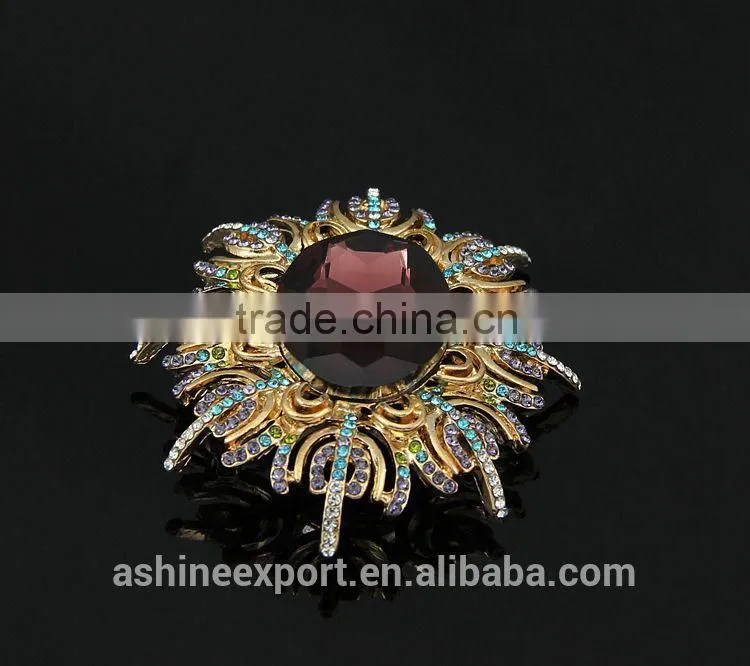 Generous oval bulk crystal sun flower rhinestone brooch/handmade rhinestone brooch