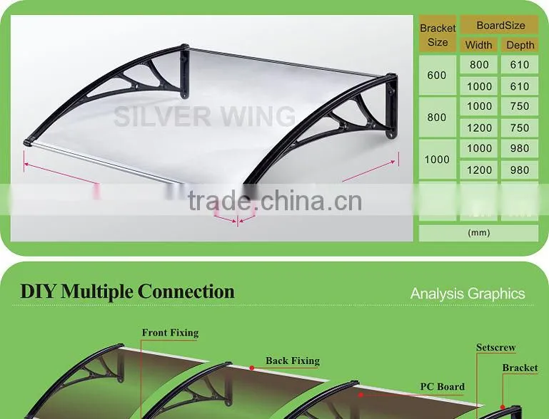 Modern transparent awning small window awning parts for plastic door canopy awning