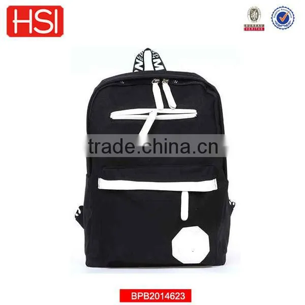 black polyester 600D with white nylon zipper casual backpack