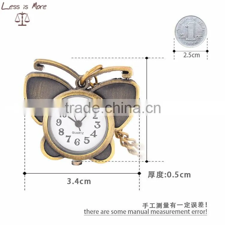 new arrival copper plated butterfly pocket watch necklace/gift/pendent watch