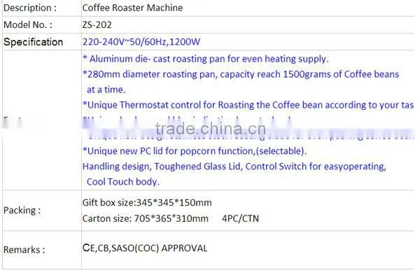 ZS-202 Price Coffee Roaster With COC Approval
