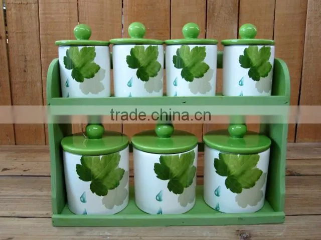 Household Ceramic Teapot with Green Leaves Decal