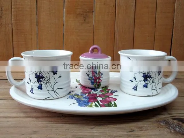 Decal Ceramic coffee cups and sugar pot set