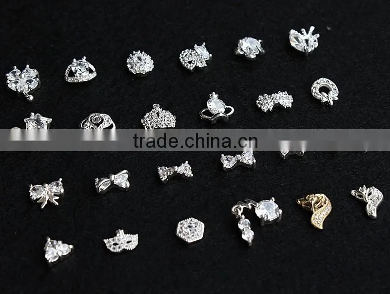 super quality zircon material crown bow knot flower fox design 3D nail art jewelry