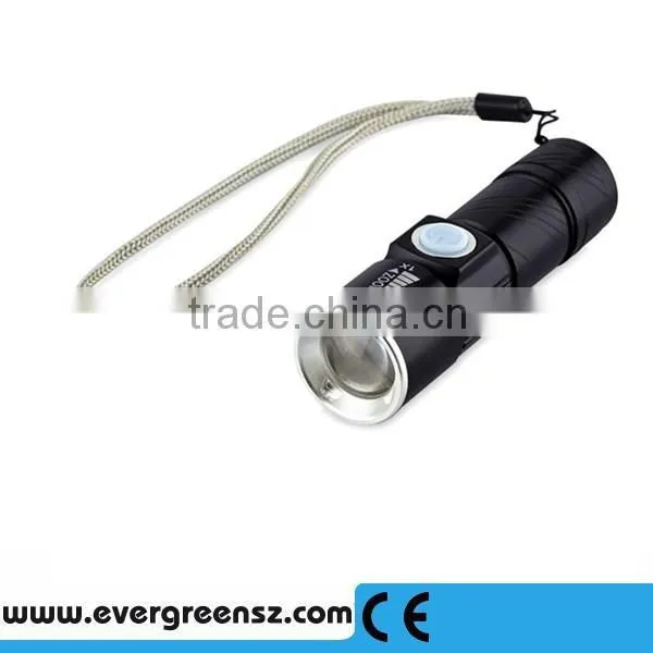 LED Zoom Aluminum Alloy Flashlight Torch Lamp 3 Modes Rechargeable USB Camping Flashlight