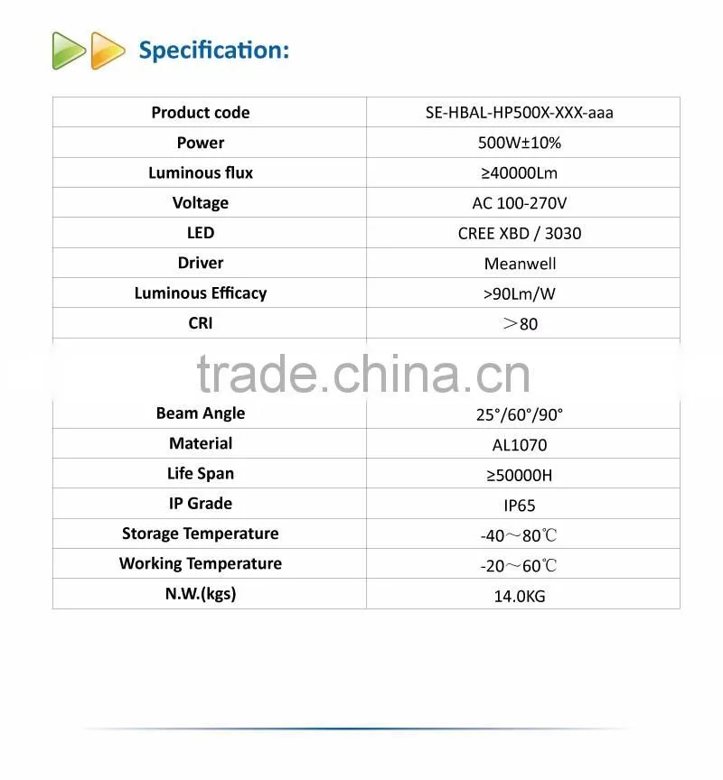 500W IP65 High Power TUV CE Approval LED high bay lamp