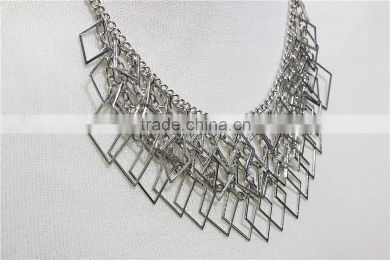 Newest Gold & Silver Necklace Short Chain Lozenge-shaped Charm wholesale