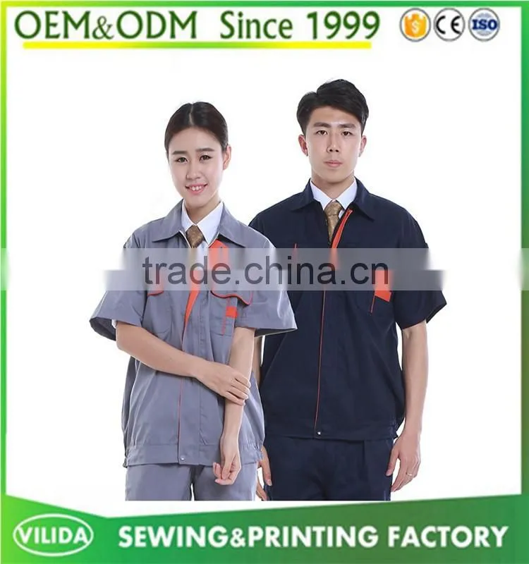 Hot Selling 100% Polyester Short Sleeves Durable Construction Worker Uniform