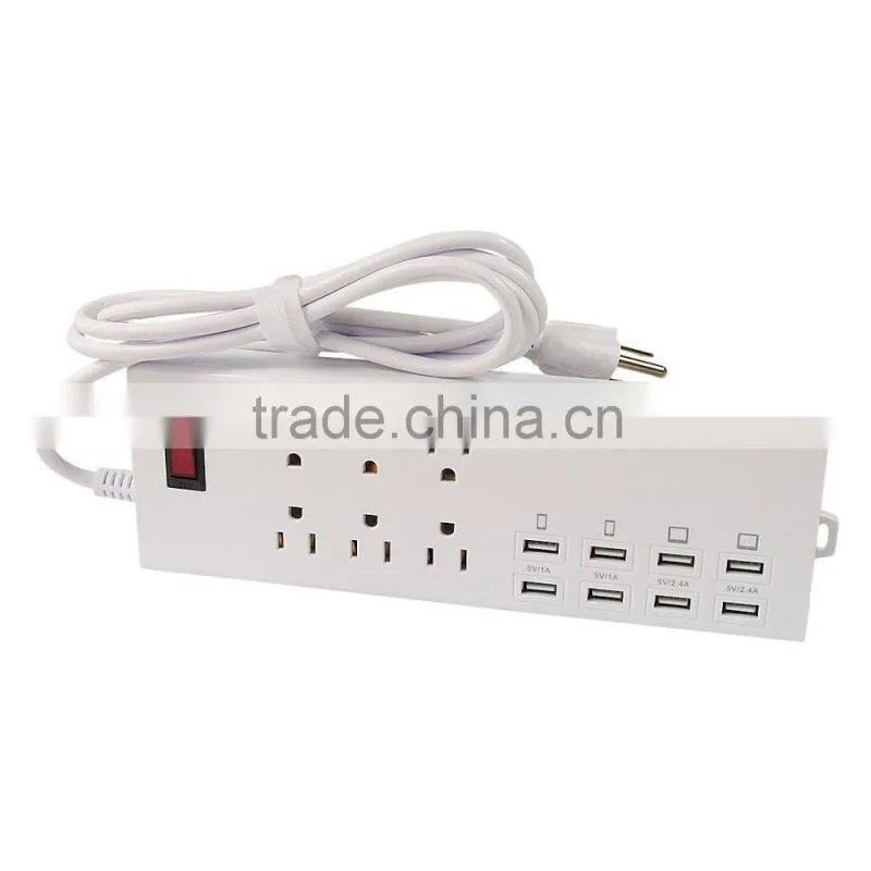 HUNDA OEM/ODM Service 5.9ft White US Plug 6 Outlet Portable Power Socket with 8 USB Charger for Wifi Router Modem