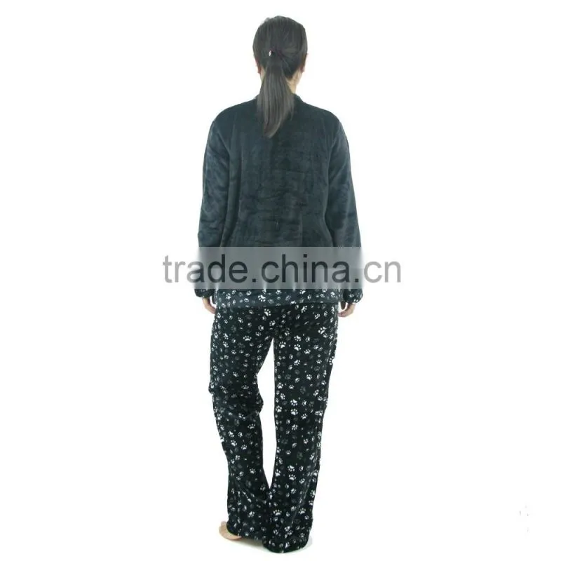 Kevince flannel pyjama set Panda emb knitting woman clothing nightwear homewear MOQ 1000sets