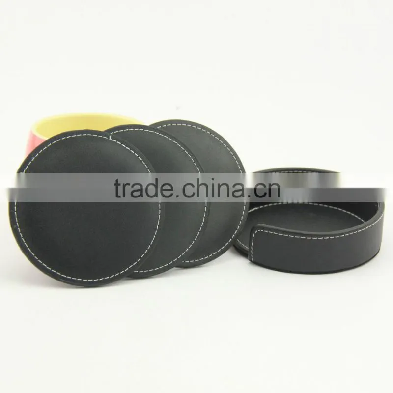 Blank black PU leather coaster set