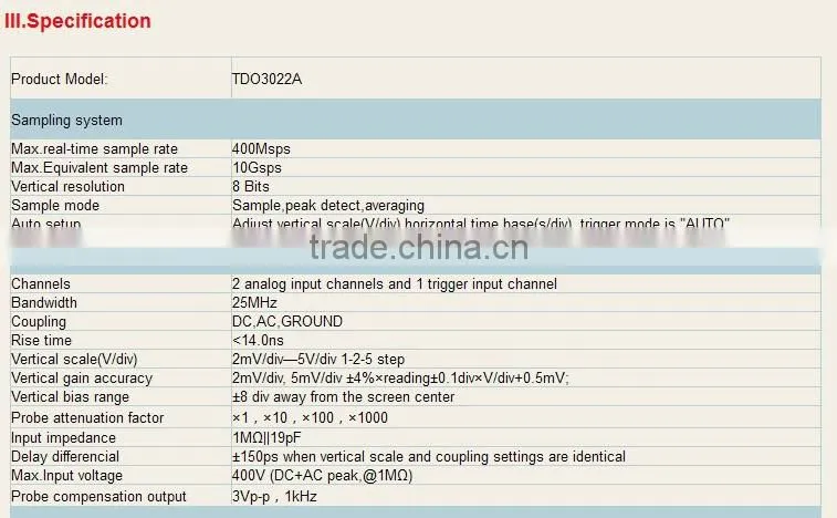 HOT SALE! 25MHz, 400Msa/s,2 Channel Portable Digital Storage Oscilloscope Tonghui TDO3022AS