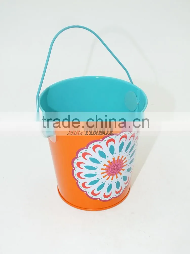 Colorful Handle Round Shape Metal Bucket Tin Can