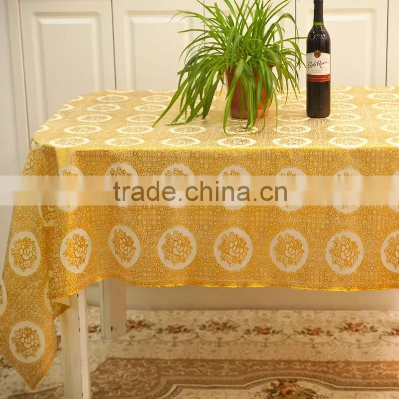 Gold polyester lace table cloth, PVC lace table cloth printed Gold lace