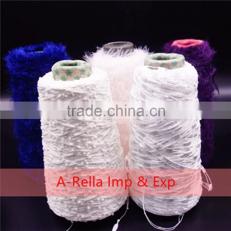 100% polyester feather yarn , with heat setting , lurex yarn