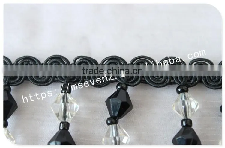 High quality 8cm width black handmade wholesale rhinestone trim fringes