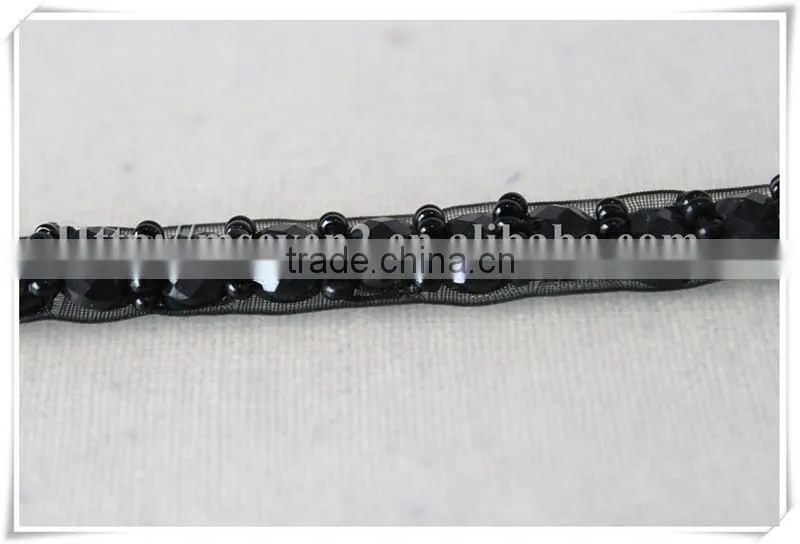 Handmade Black organza Beaded Trim decorative beaded trimming for garments/bags/dress