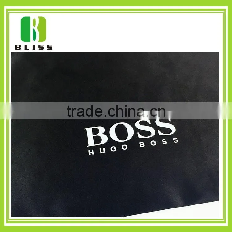 Custom logo printed black cotton drawstring bag
