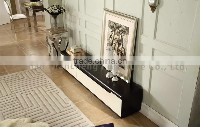 Metal remote controlled tv stand with white lacquer wooden drawer